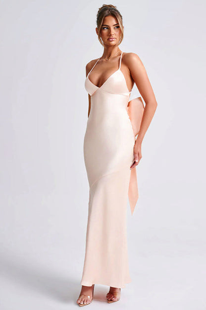 Satin Bowknot Strap Party Dress
