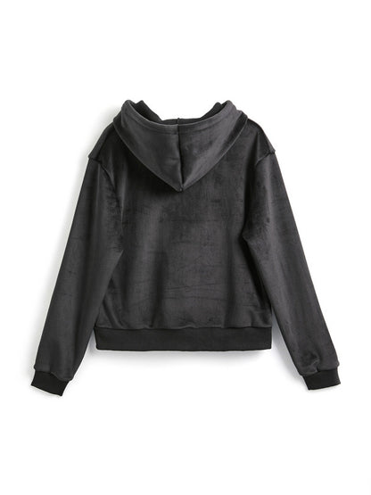 Grunge Rhinestone Print Zip Up Hoodie