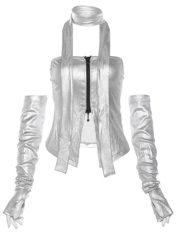 Cyber Sleeve Zip Up Crop Tank Top