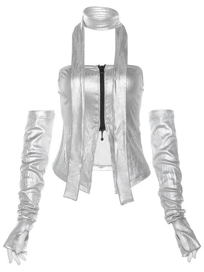 Cyber Sleeve Zip Up Crop Tank Top