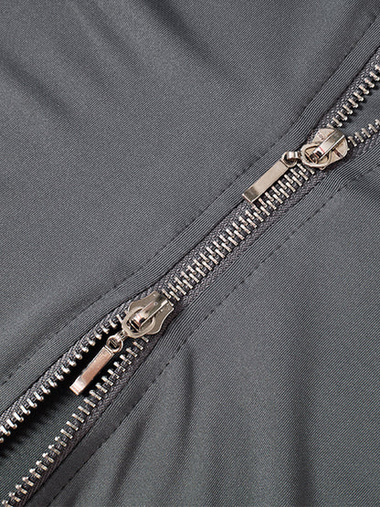 Solid Hooded Zip Up Short Long Sleeve Tee