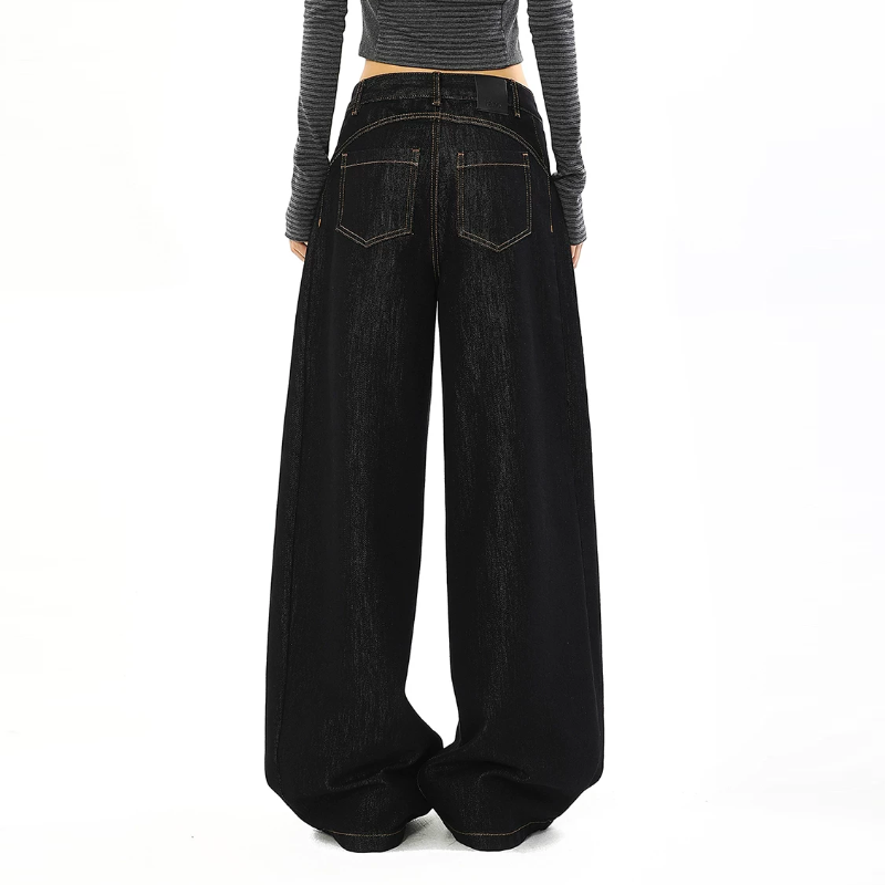 Black button zip-up low rise wide leg | Baggy Low Rise Jeans  | Festival Outfits Women