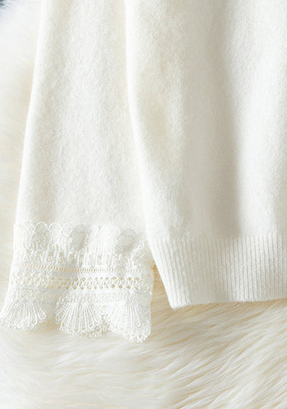 Lace Trim V Neck Cardigan