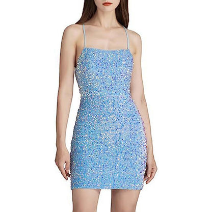 Hero image 0 of Women's Solid Color Glittering Velvet Dress With Beads And Sequins
