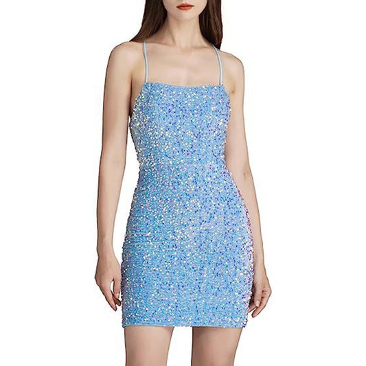 Hero image 0 of Women's Solid Color Glittering Velvet Dress With Beads And Sequins