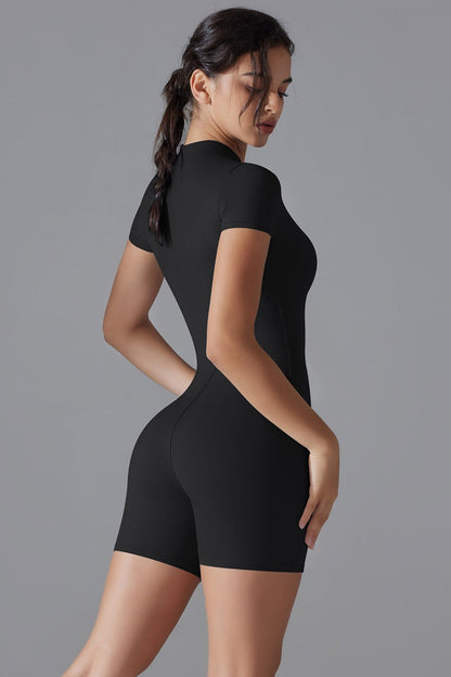 Zipper Short Sleeve Slim Yoga Workout Jumpsuit