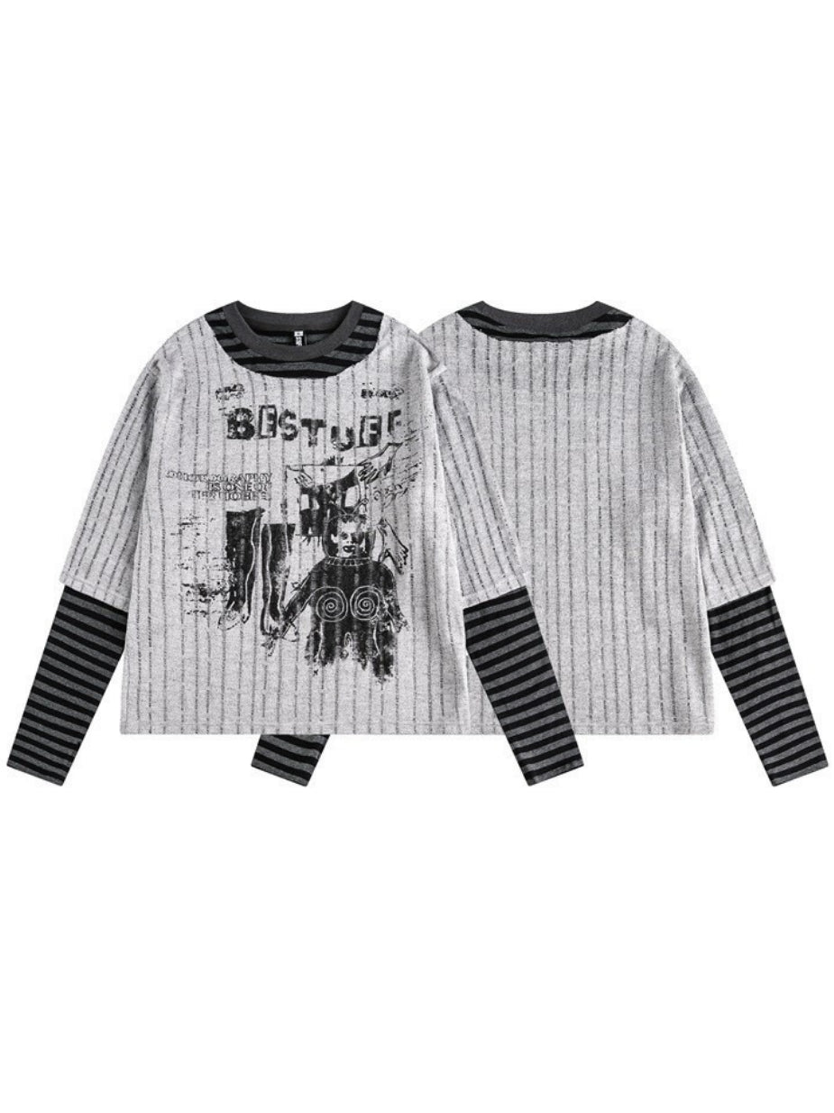 Loose Graffiti Print Unisex Knit Top