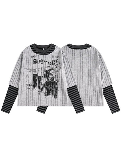 Loose Graffiti Print Unisex Knit Top