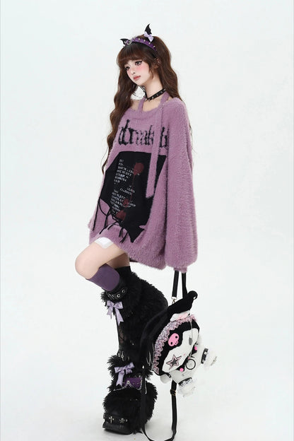 Y2K Japanese Sweet Cool Off-Shoulder Soft Loose Knit Sweater