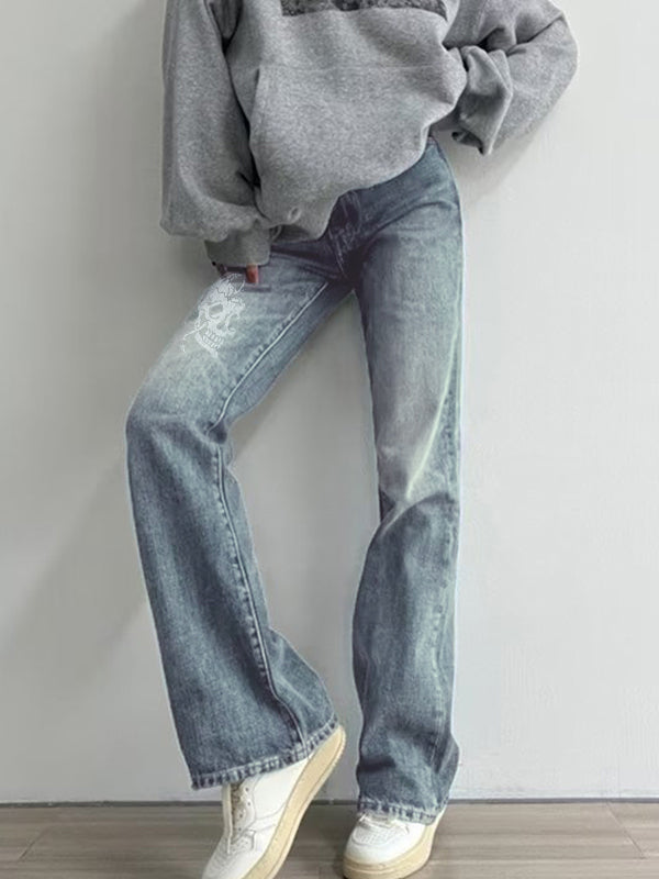 Skull Print Flare Jeans