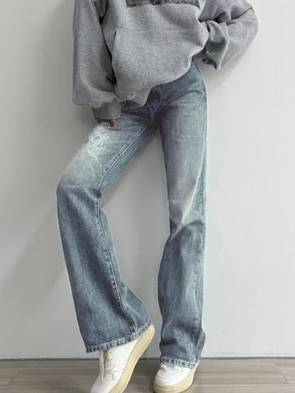 Skull Print Flare Jeans