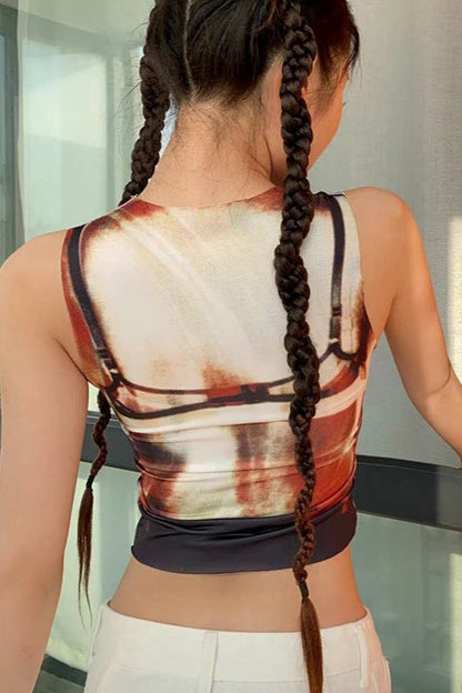 3D Thermal Gradient Print Slim Fit Crop Top
