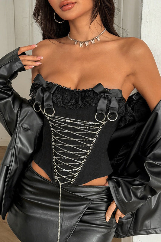 Gothic Chain Detail Cross Front Corset