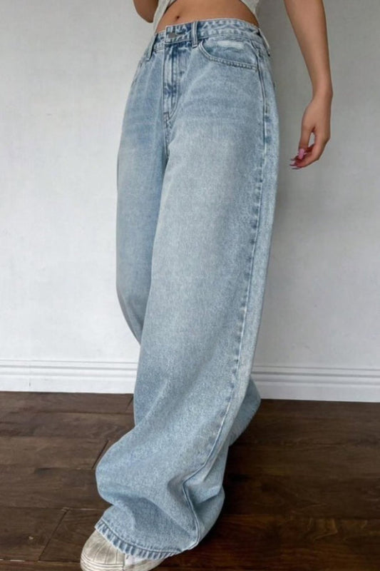 Washed Vintage Relaxed Wide Leg Jeans