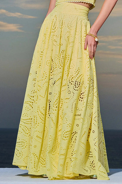 Paris Dreaming Embroidered Lace High Rise Elastic Waist Pocketed Maxi Skirt 