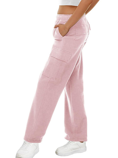 Solid Multi Pocket Elastic Waist Sweatpants