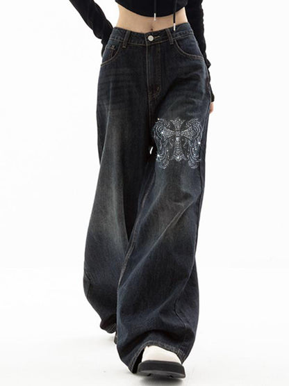 Cross Hot Diamond Blue Wash Baggy Boyfriend Jeans