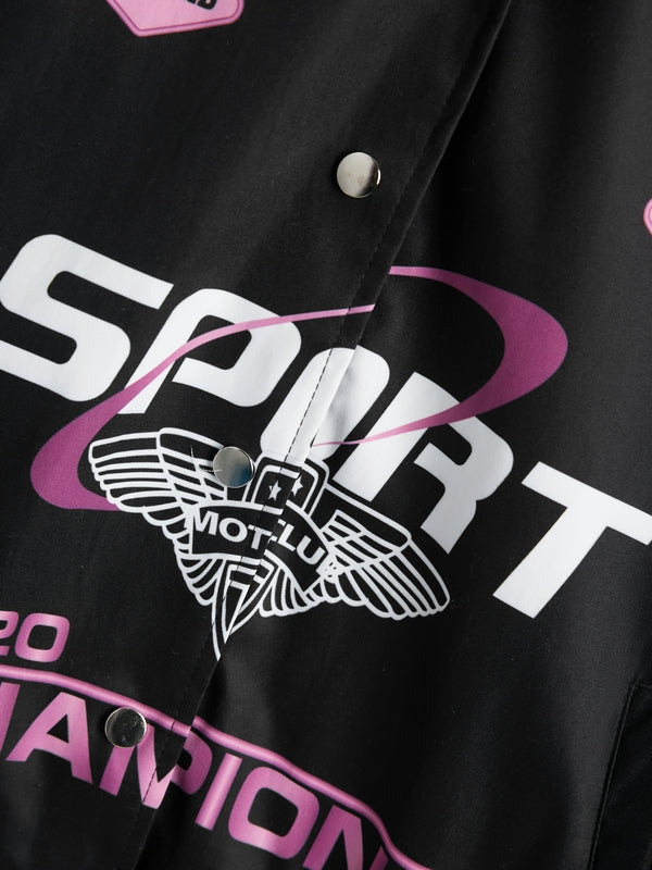 Retro Print Contrast Color Moto Jacket
