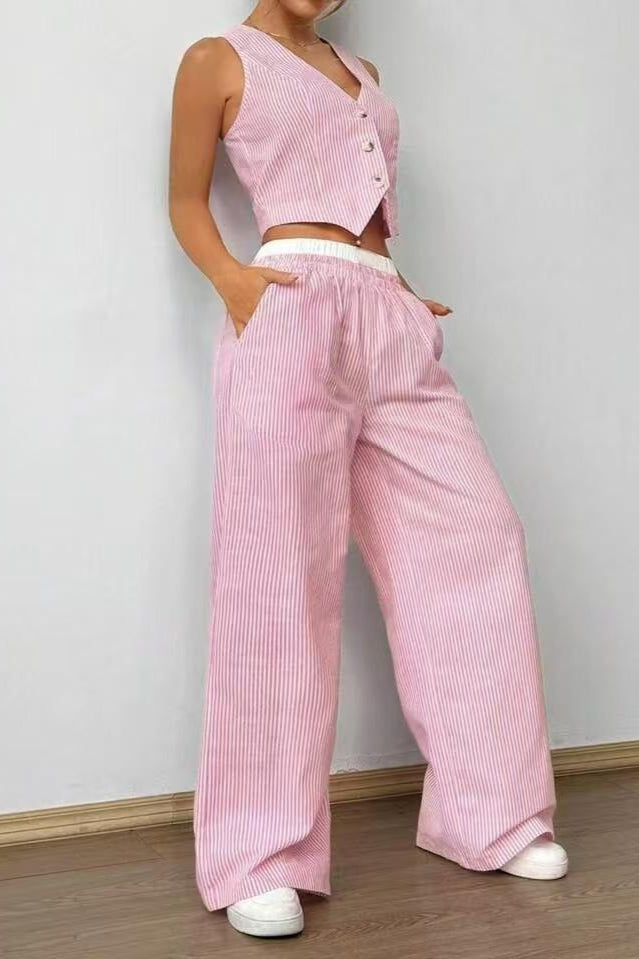 Tailored Workwear Striped Two Piece Vest Pants Set