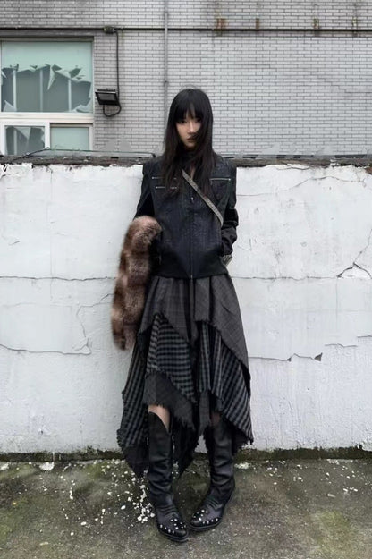 Punk Asymmetrical Patchwork Plaid Skirt