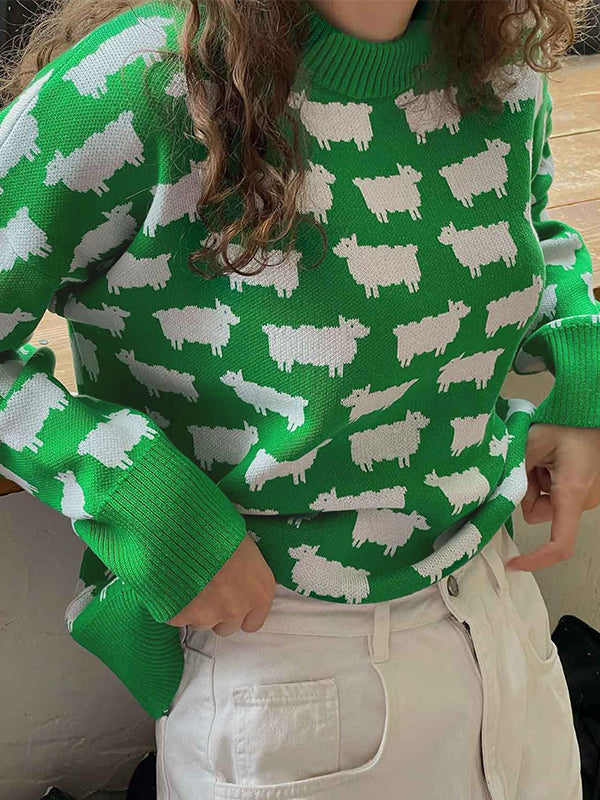 Alpaca print crew neck sweater