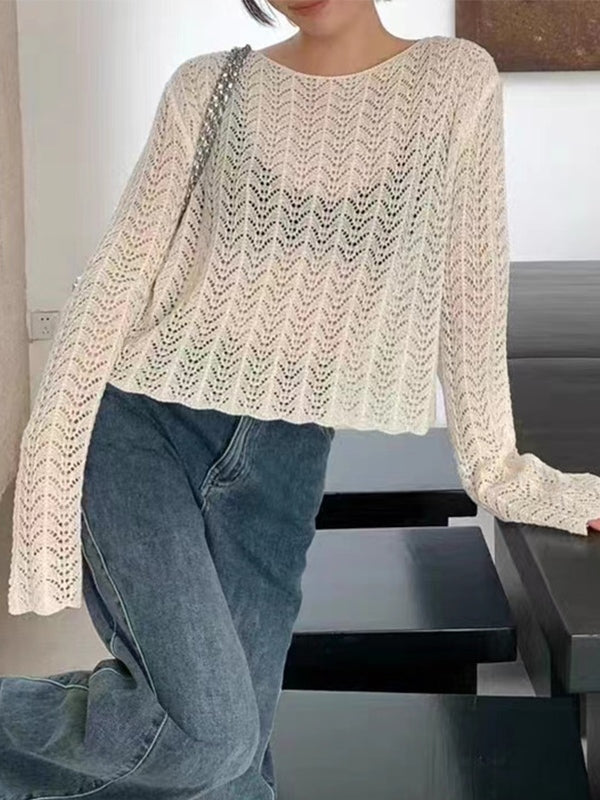 Cutout Thin Loose Long Sleeve Knit