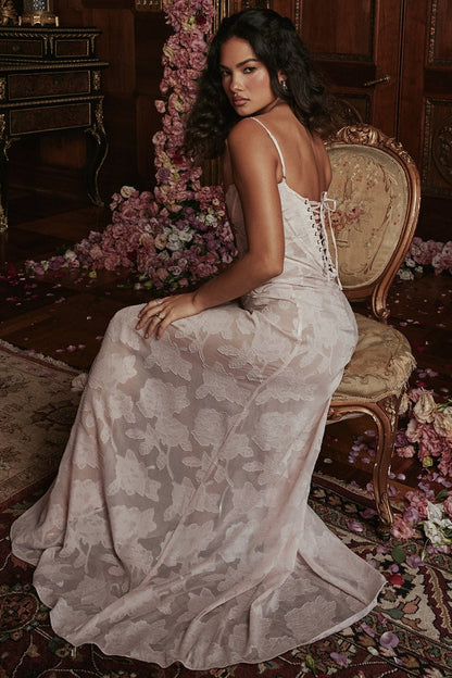 Dainty Lace Spaghetti Strap Tie Waist  Prom Dress