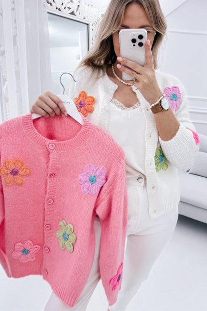 Cárdigan de punto con bordado floral y botones para mujer | Ideal para otoño/invierno