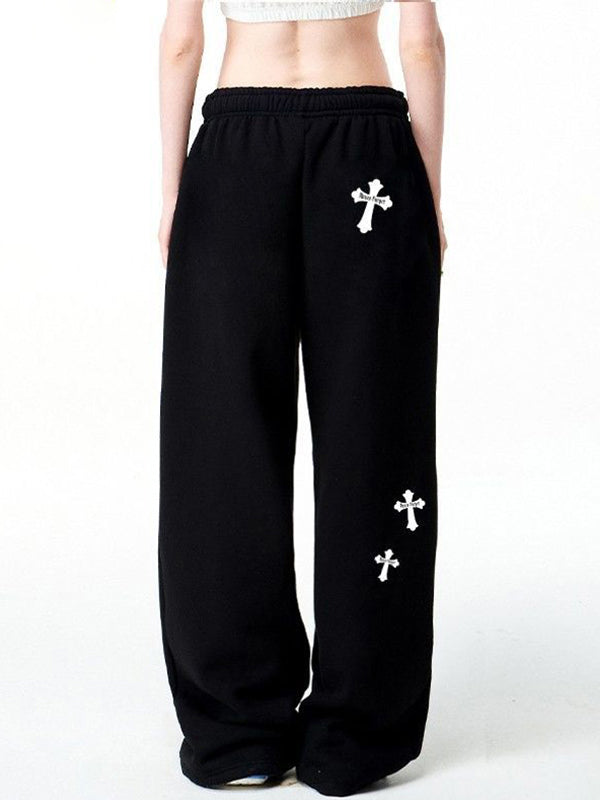 Hip Pop Cross Print Bound Feet Sweatpants