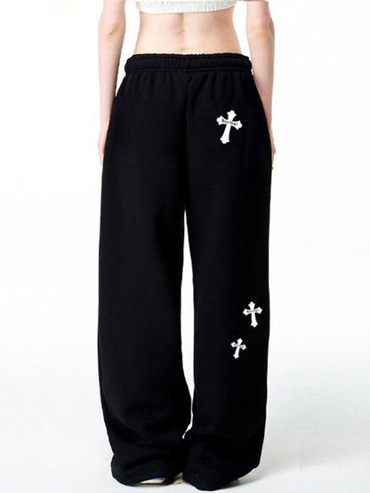 Hip Pop Cross Print Bound Feet Sweatpants