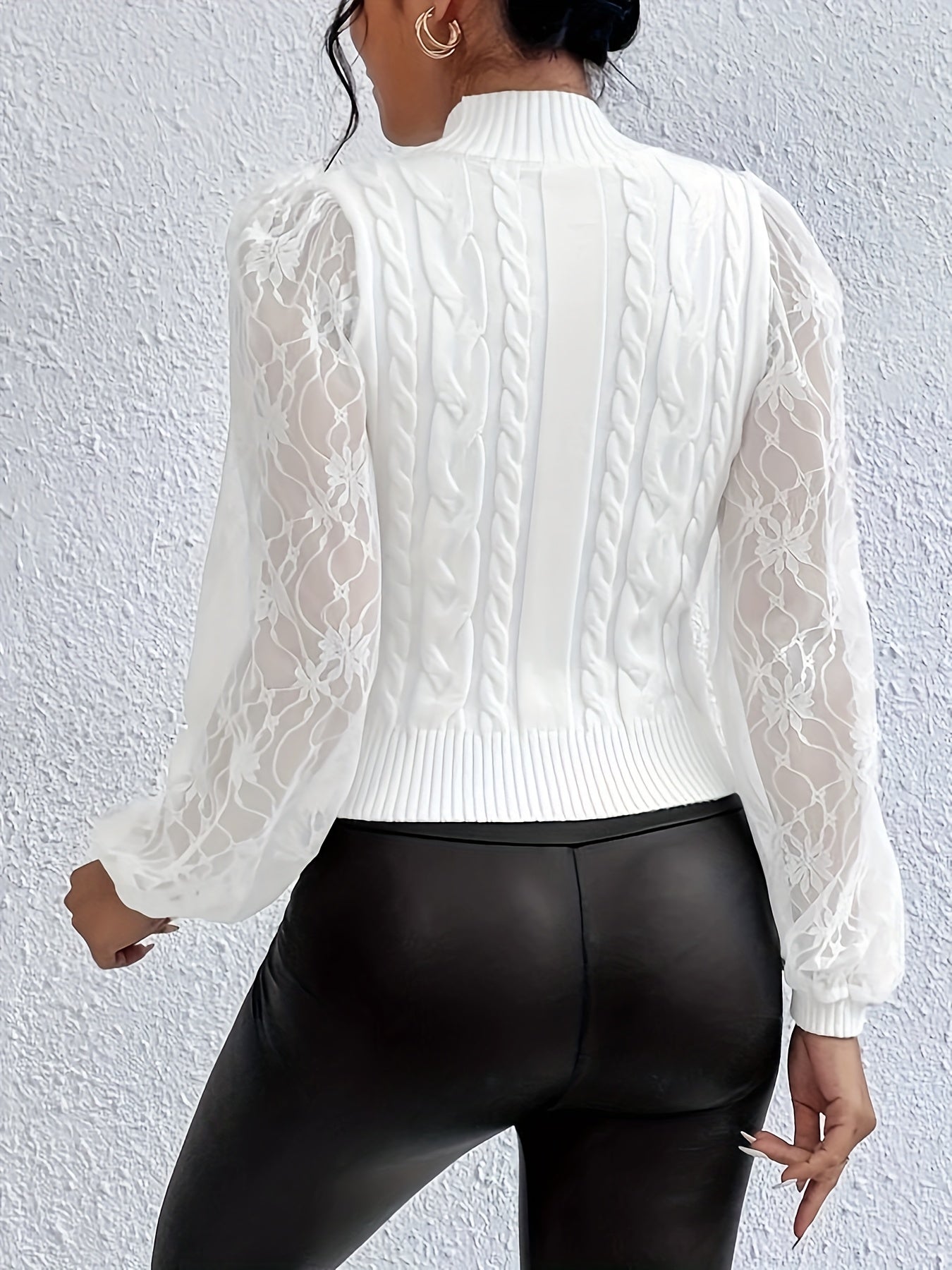 Elegante jersey de punto blanco de malla en contraste para mujer | Ideal para otoño/invierno