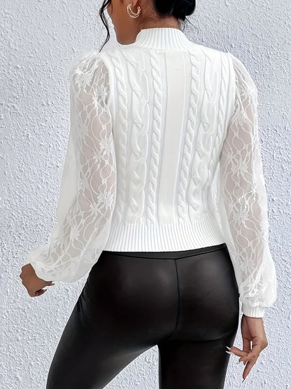 Elegante jersey de punto blanco de malla en contraste para mujer | Ideal para otoño/invierno