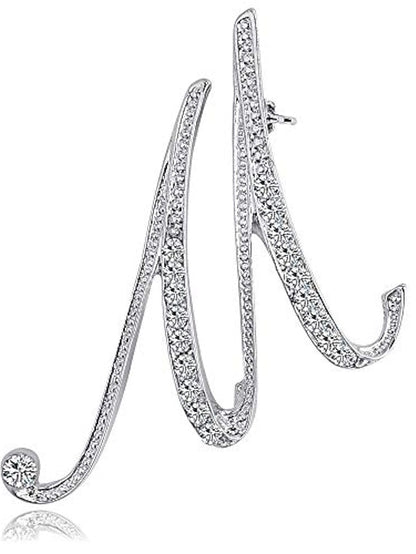 letter brooch pins initial rhinestone brooch for women crafts silvery m for Women
