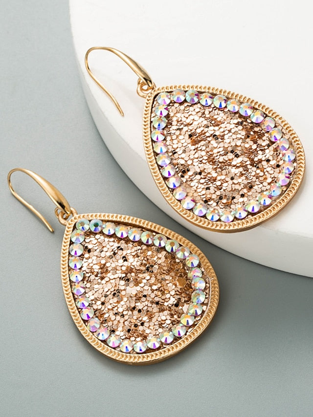 1 Pair Reinstone Sequins Shiny Earrings For Party Evening Daily Prom Alloy Pear Cut for Women