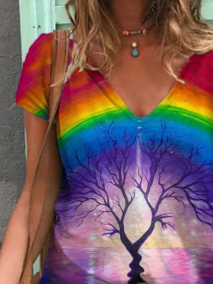 Abstract Painting Print Short-Sleeved T-Shirt for Women