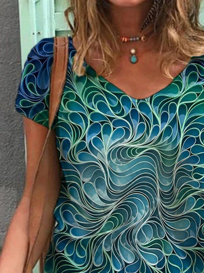 Abstract Painting Print Short-Sleeved T-Shirt for Women