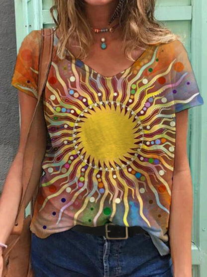 Abstract Painting Print Short-Sleeved T-Shirt for Women