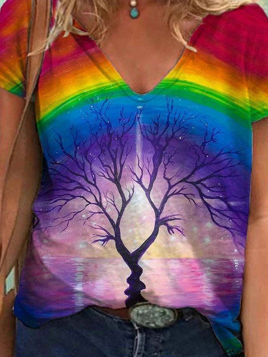 Abstract Painting Print Short-Sleeved T-Shirt for Women