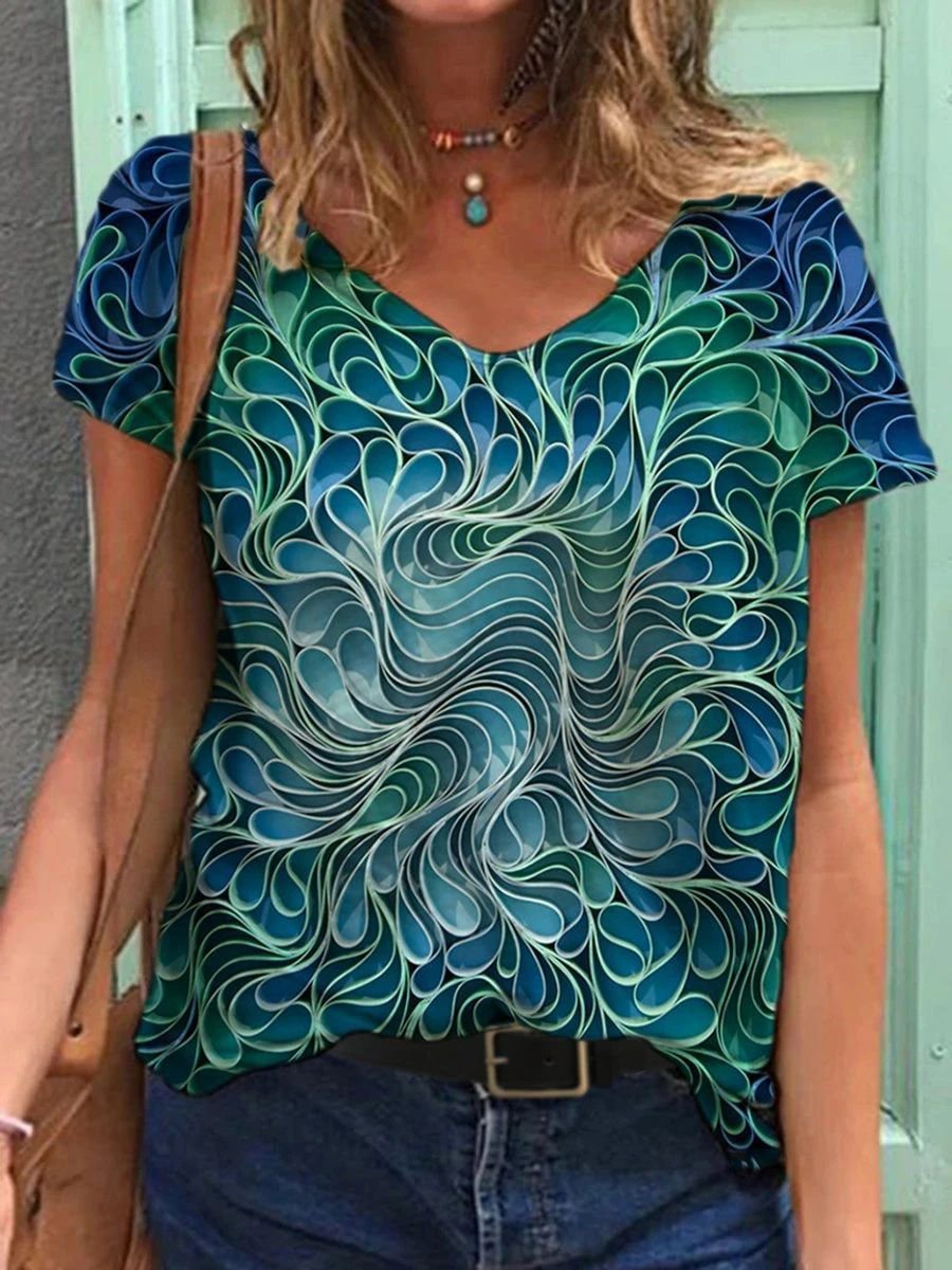 Abstract Painting Print Short-Sleeved T-Shirt for Women