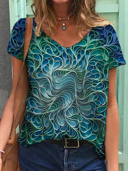 Abstract Painting Print Short-Sleeved T-Shirt for Women
