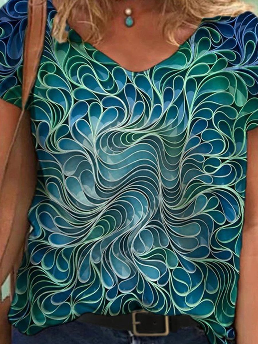Abstract Painting Print Short-Sleeved T-Shirt for Women