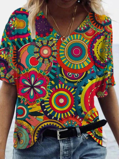 Abstract Painting Print Short-sleeved T-shirt for Women