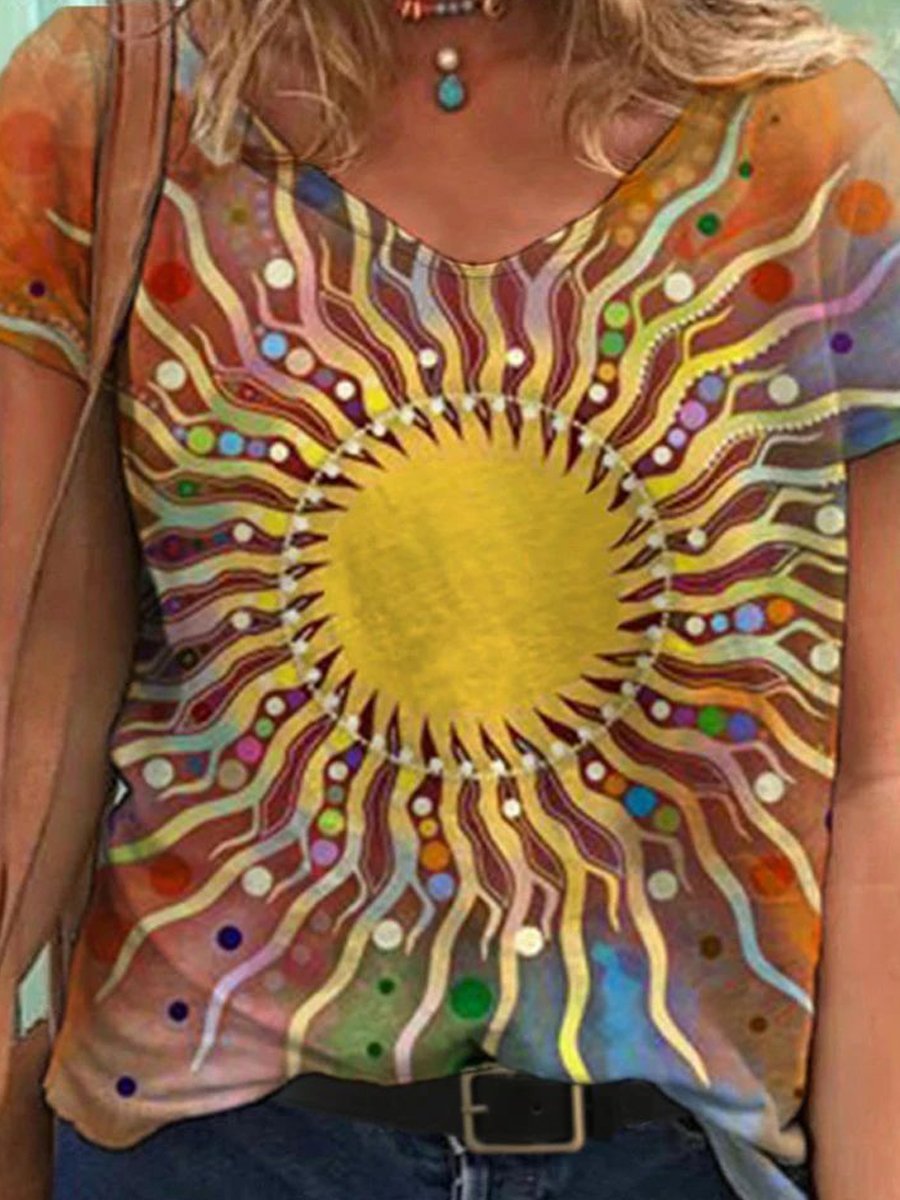 Abstract Painting Print Short-Sleeved T-Shirt for Women