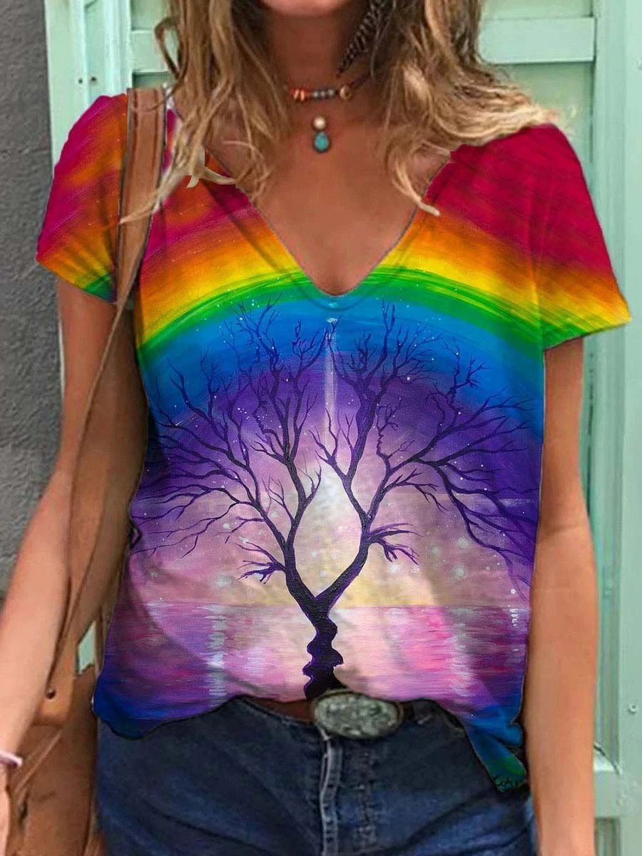 Abstract Painting Print Short-Sleeved T-Shirt for Women