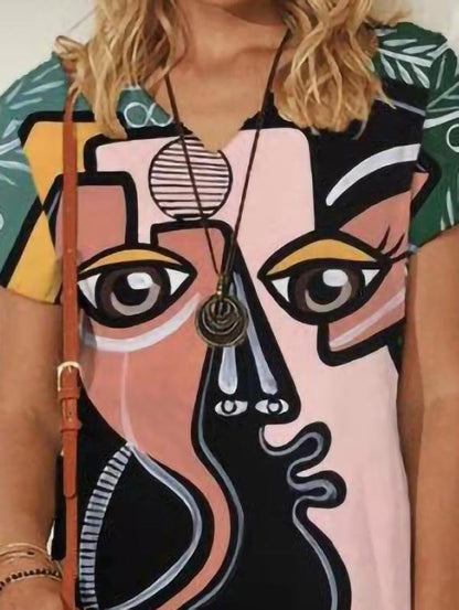 Abstract Painting Printed Mini Dresses for Women