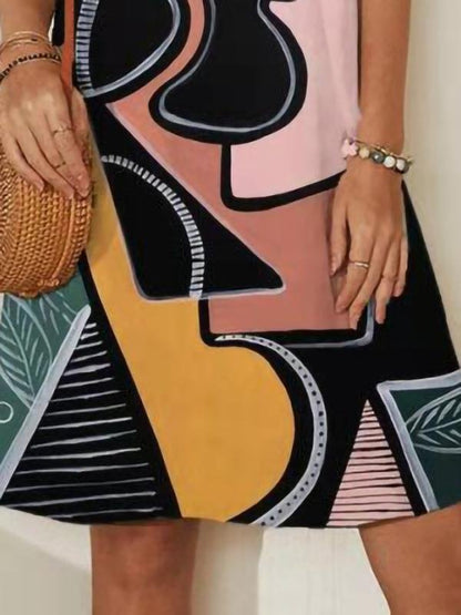 Abstract Painting Printed Mini Dresses for Women