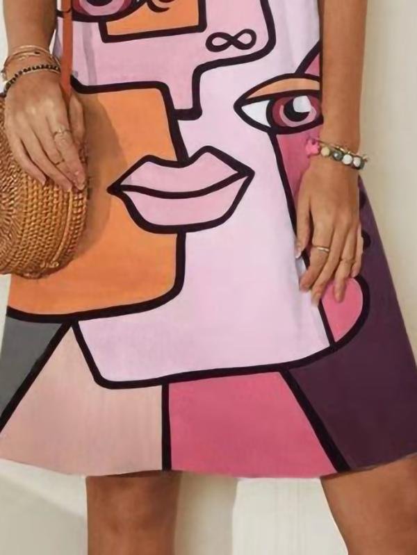 Abstract Painting Printed Mini Dresses for Women