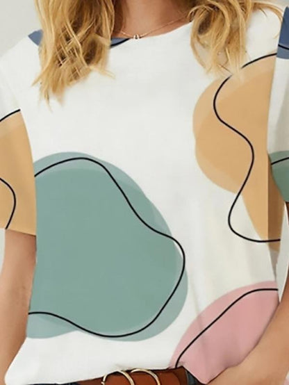 Abstract Painting Printed Short-sleeved Loose Casual T-shirt for Women