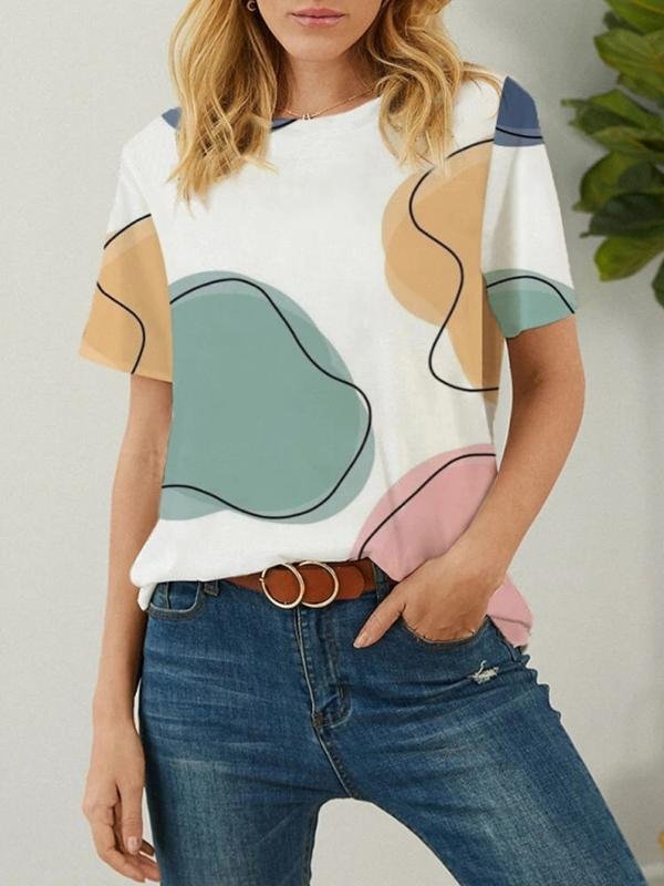 Abstract Painting Printed Short-sleeved Loose Casual T-shirt for Women