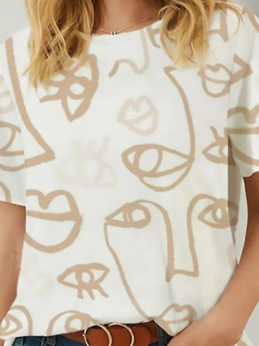 Abstract Painting Printed Short-sleeved Loose Casual T-shirt for Women